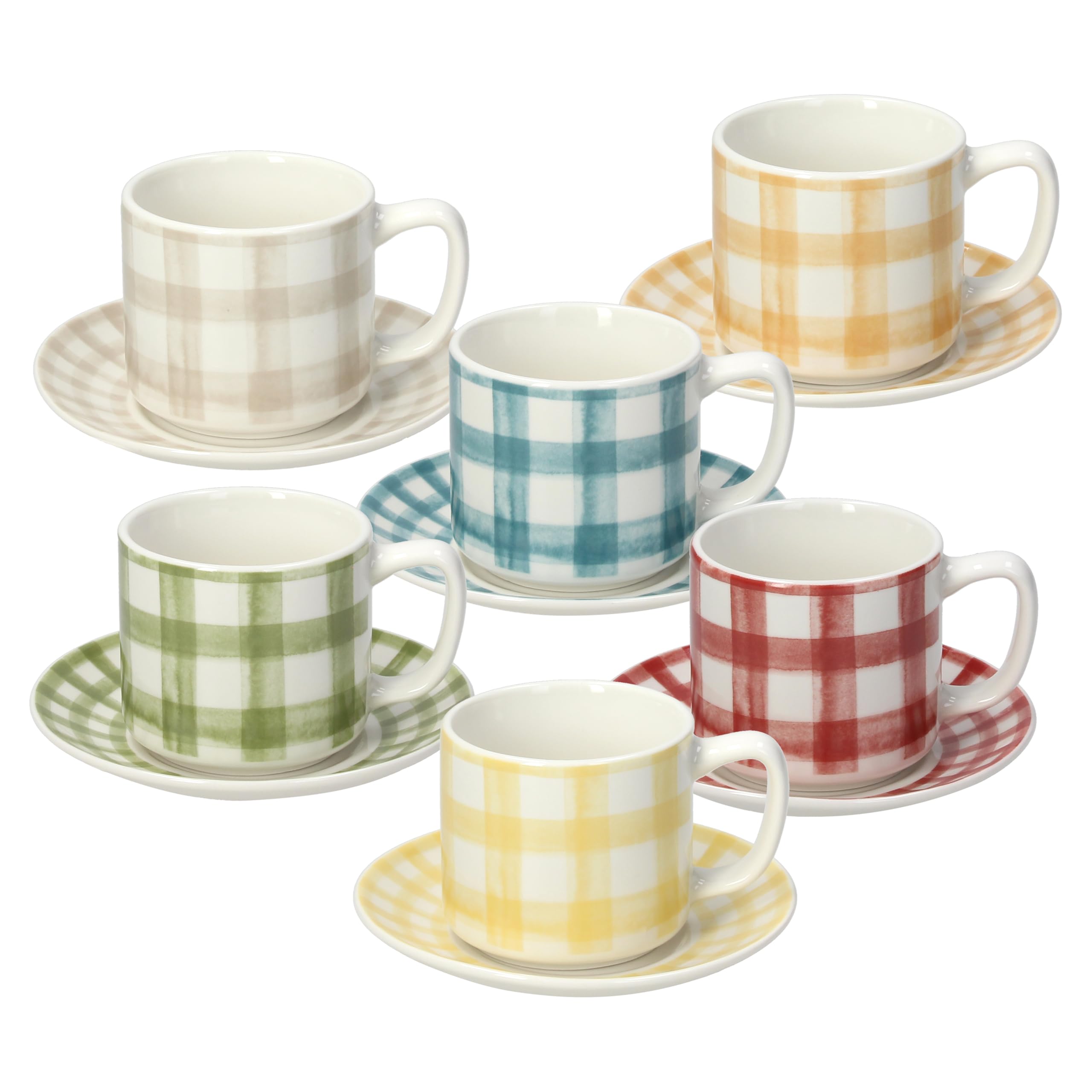 Tognana Caledonia New Bone China Coffee Cups and Saucers, Pack of 6, Multi-Colour