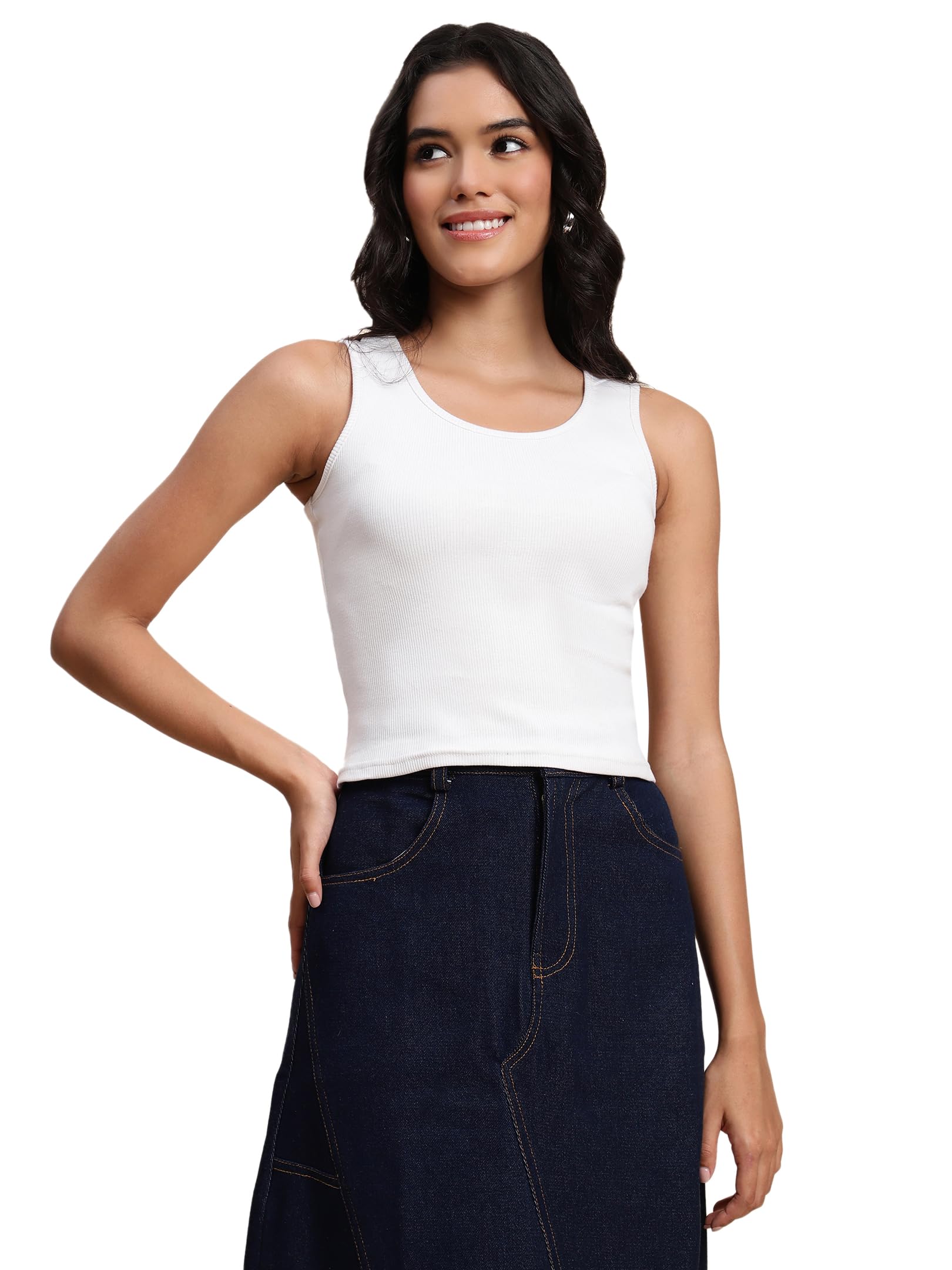 Women Cotton Ribbed Sleeveless Fitted Vest Tank Top