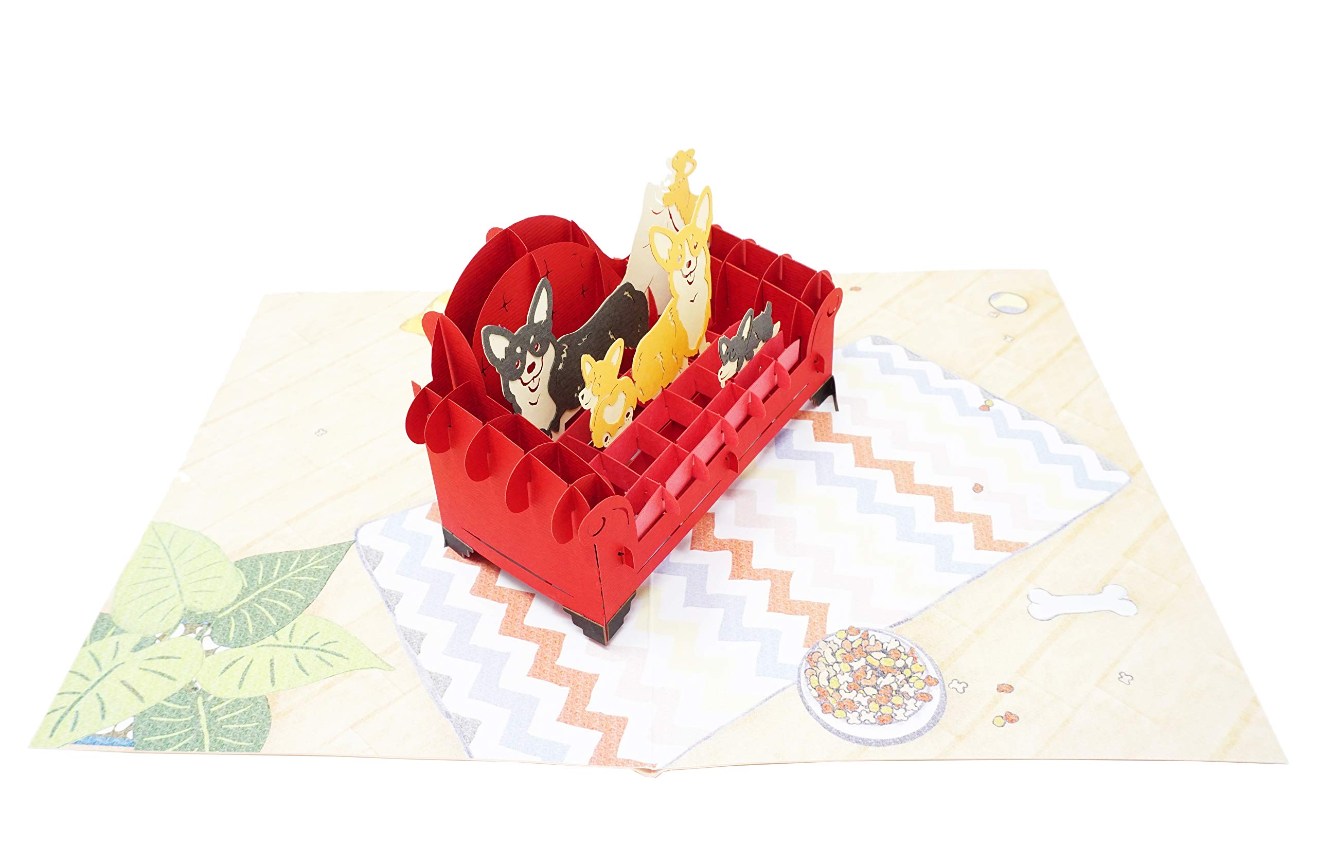 Happy Corgi Family - Tarjeta de felicitación 3D desplegable para todas las ocasiones, amor, cumpleaños, Navidad, buena suerte, día del padre, día de la madre, nota de mensaje para personalizar, sobre