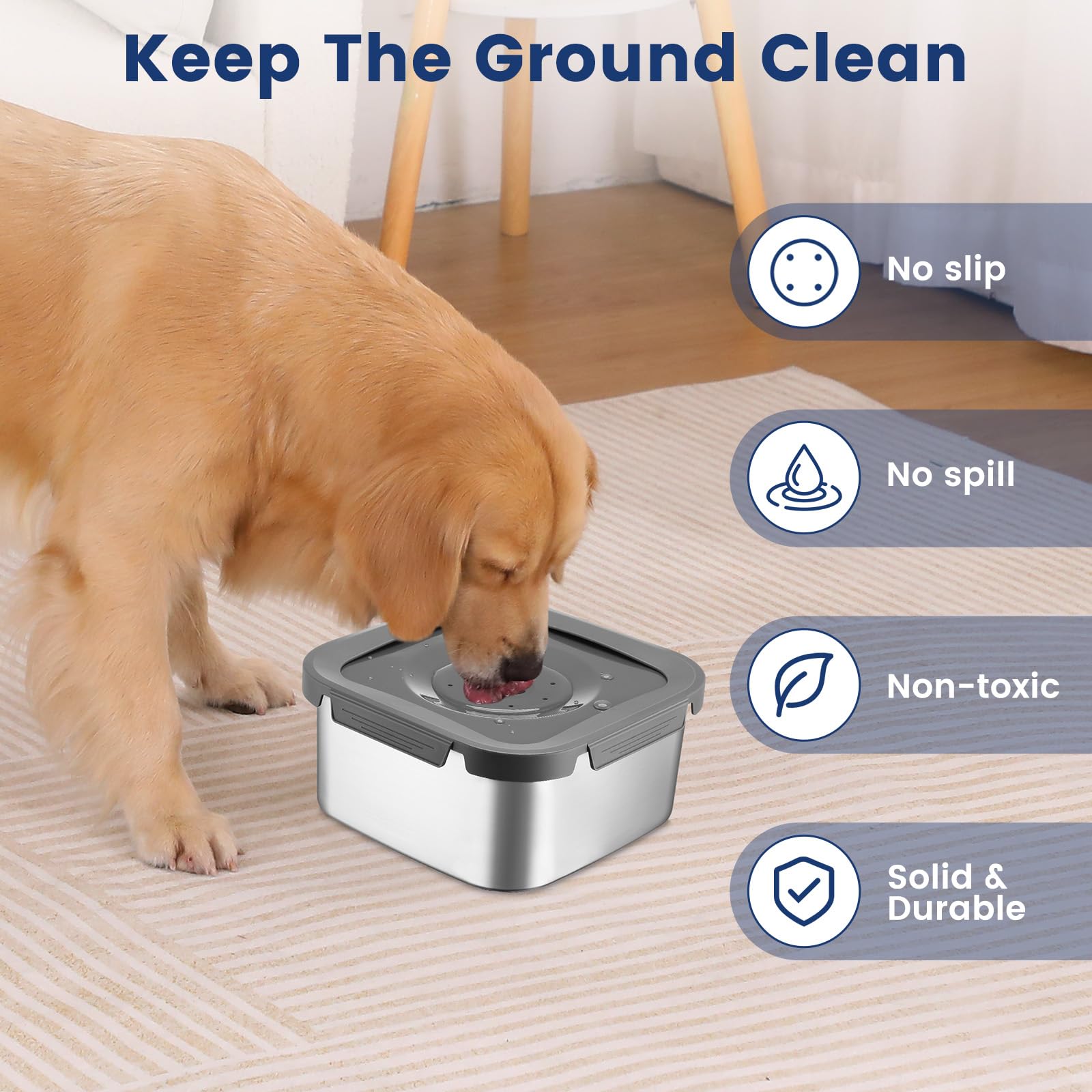 PETTOM Gamelle Anti Éclaboussure Chien 4.5L en Acier Inoxydable avec Filtre, Gamelle Eau Chien Anti Renversement avec Base Antidérapante, Bol Eau Chiens Boire Moins Vite Anti Débordement | Gamelle à eau extra large en métal anti-goutte et anti-éclaboussur