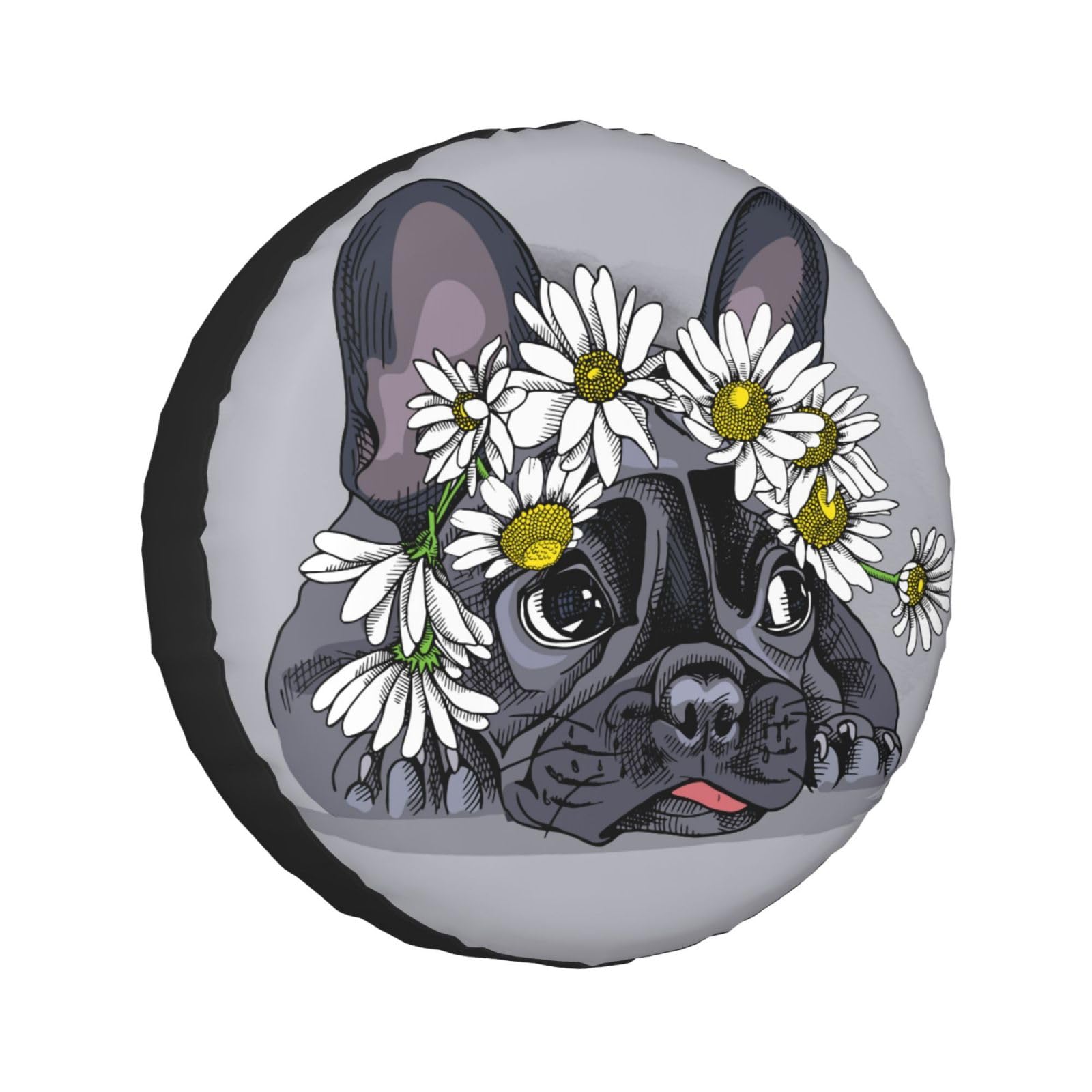 Delerain French Bulldog Spare Tire Cover for Jeep RV Trailer SUV Truck and Many Vehicle, Wheel Covers Sun Protector Waterproof (15 Inch for Diameter 27"-29")