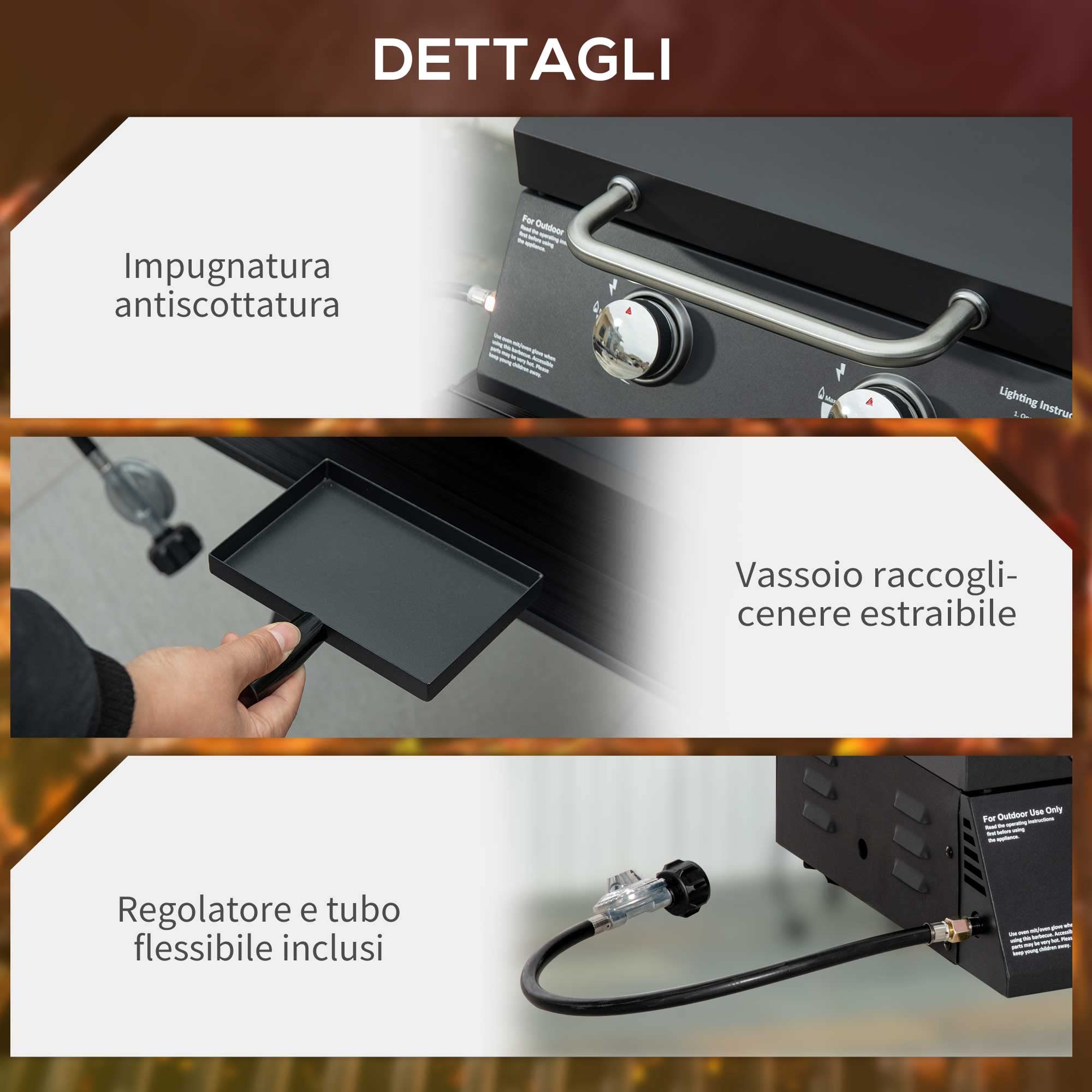 Outsunny Barbacoa de Mesa a Gas Plegable con 2 Quemadores Parrilla de Gas Portátil con Tapa Acero a Carbono para Camping Picnic al Aire Libre Jardín 55x46,5x41 cm Negro