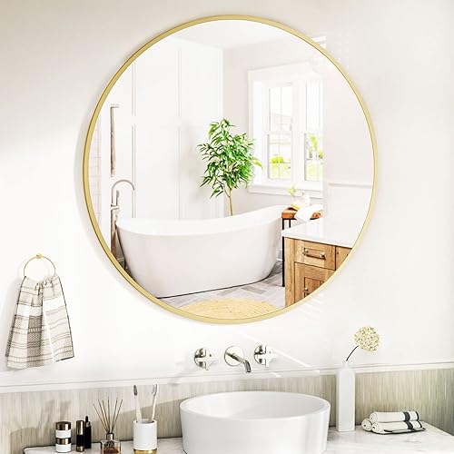 Miniatura 8 de Espejo redondo negro para baño, espejo circular de 20 pulgadas, espejo de pared redondo con marco de metal simple, espejo colgante redondo moderno