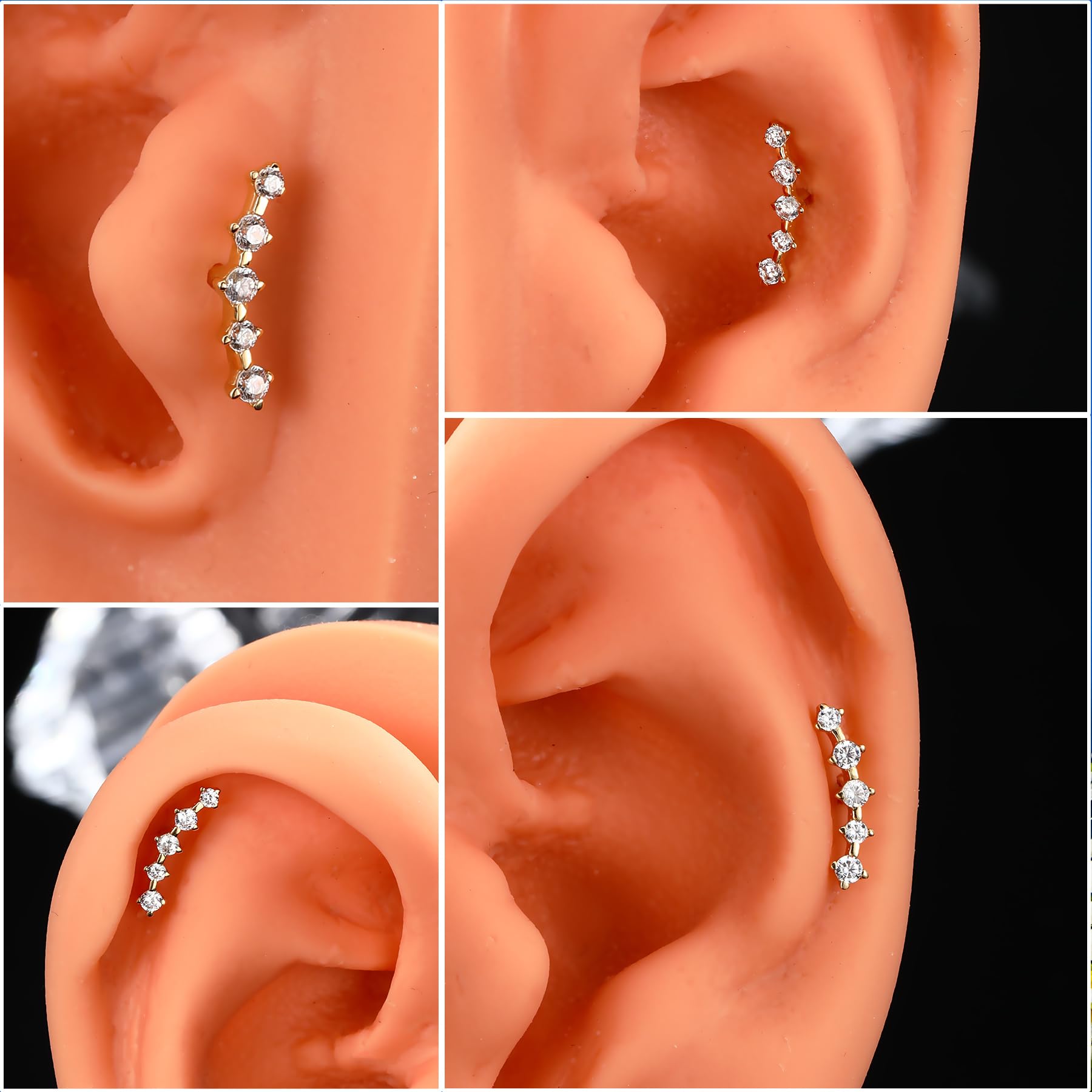 OUFER Orecchini placcati oro per cartilagine 16G a croce/stella AAA+ CZ Forward Helix Piercing Ear Conch Piercing Superiore Trago Orecchini Gioielli Donne Ragazze Regalo