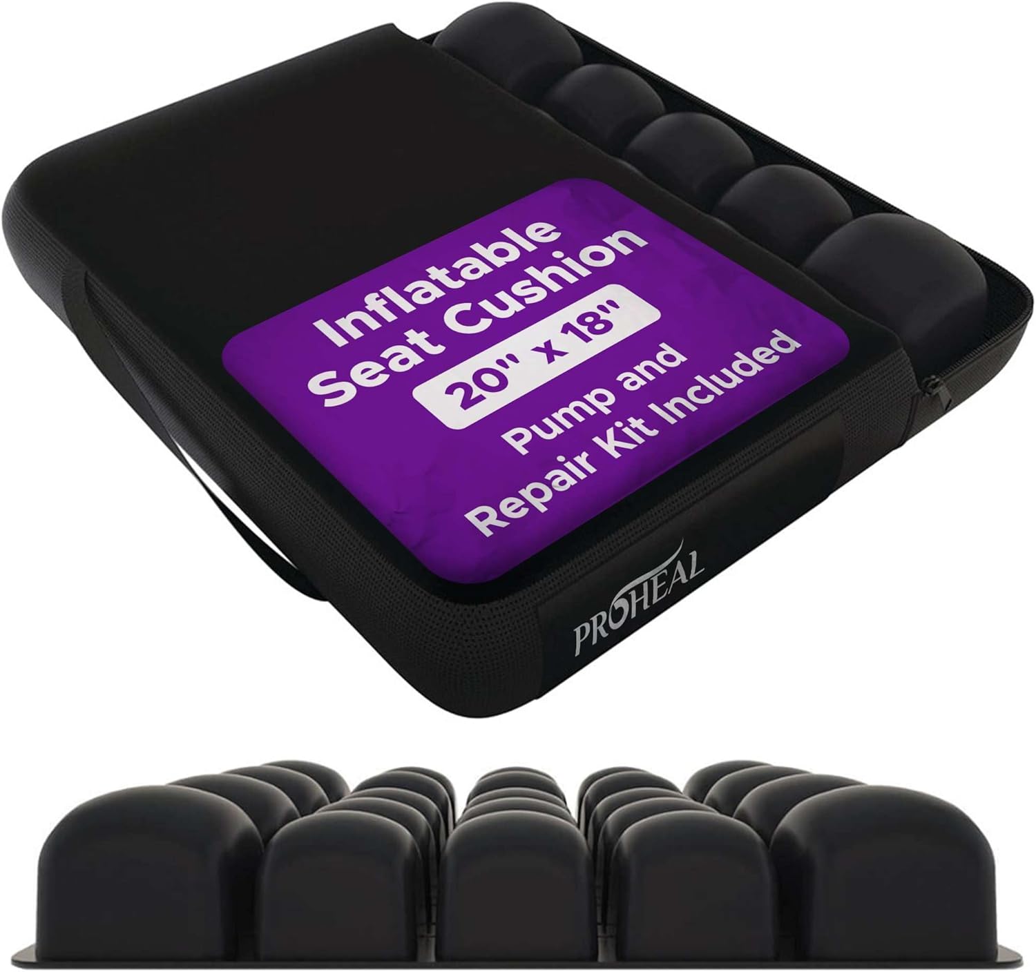 Inflatable Wheelchair Seat Cushion 20 x 18 x 3 - Pressure Sore Relief Air Cushion for Wheel Chair with Interconnected 3" Cells - Breathable Nylon Cover, Includes Pump, Repair Kit - 315lbs Capacity 20" x 18"