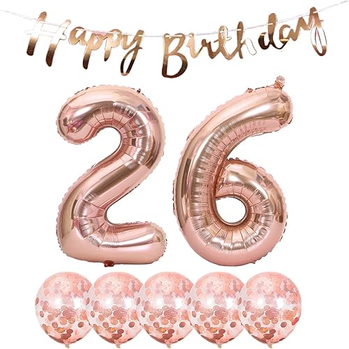 Miniatura 1 de Decoración de cumpleaños número 26, globos de papel de aluminio, globos de látex para fiesta de cumpleaños de 26 años, globos de helio, globos de