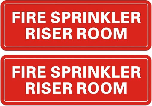 2 Pack Fire Sprinkler Riser Room Sign, Riser Room Sign for Home Business, Self-Adhesive Backing, 9 x 3 Rust Free Aluminum Reflective Warning Signs, Fade Resistant, Weatherproof, Easy to Mount