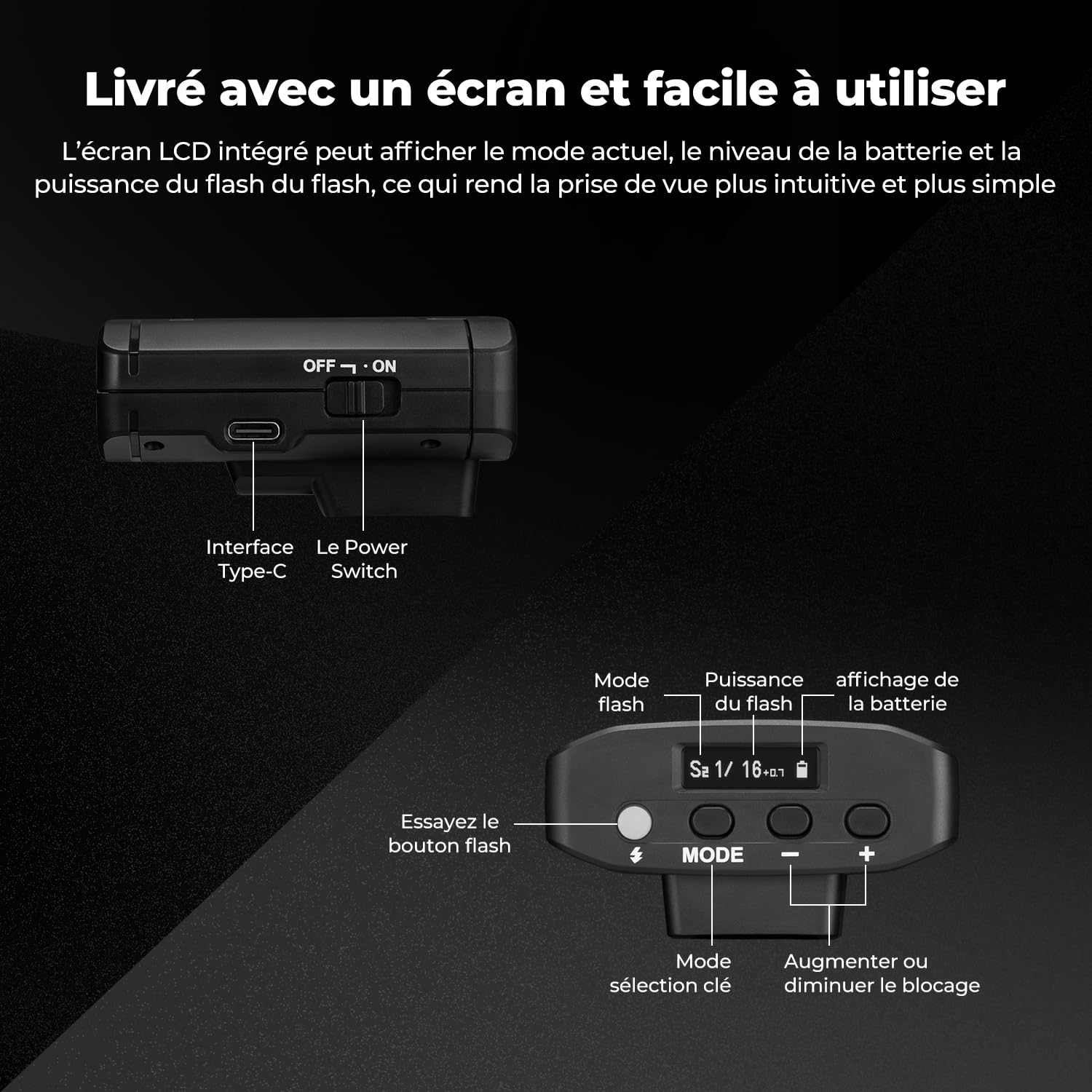 K&F CONCEPT Mini Flash Speedlite GN12 pour Canon Nikon Fuji | Batterie 2000mAh, 8 niveaux puissance, mode S1/S2, diffuseur inclus, photographie reflex, KFM01