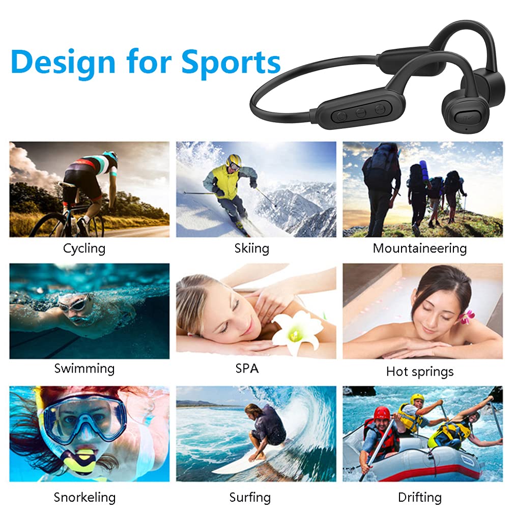 Cuffie Wireless per Nuoto Open-Ear Auricolari Bluetooth 5.0 a Conduzione Ossea, IPX8 Impermeabili 16GB Nuoto Lettore MP3, Cuffie Senza Fili Stereo da Sportivi Corsa per Bambini Adulti Black