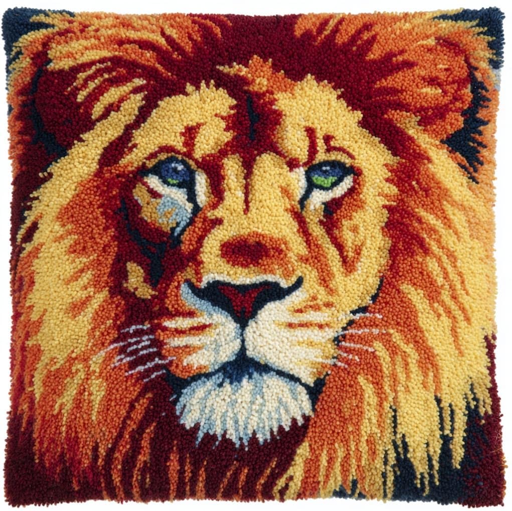 Axiangzik Lion Latch Hook Cushion Kit 17X17in,