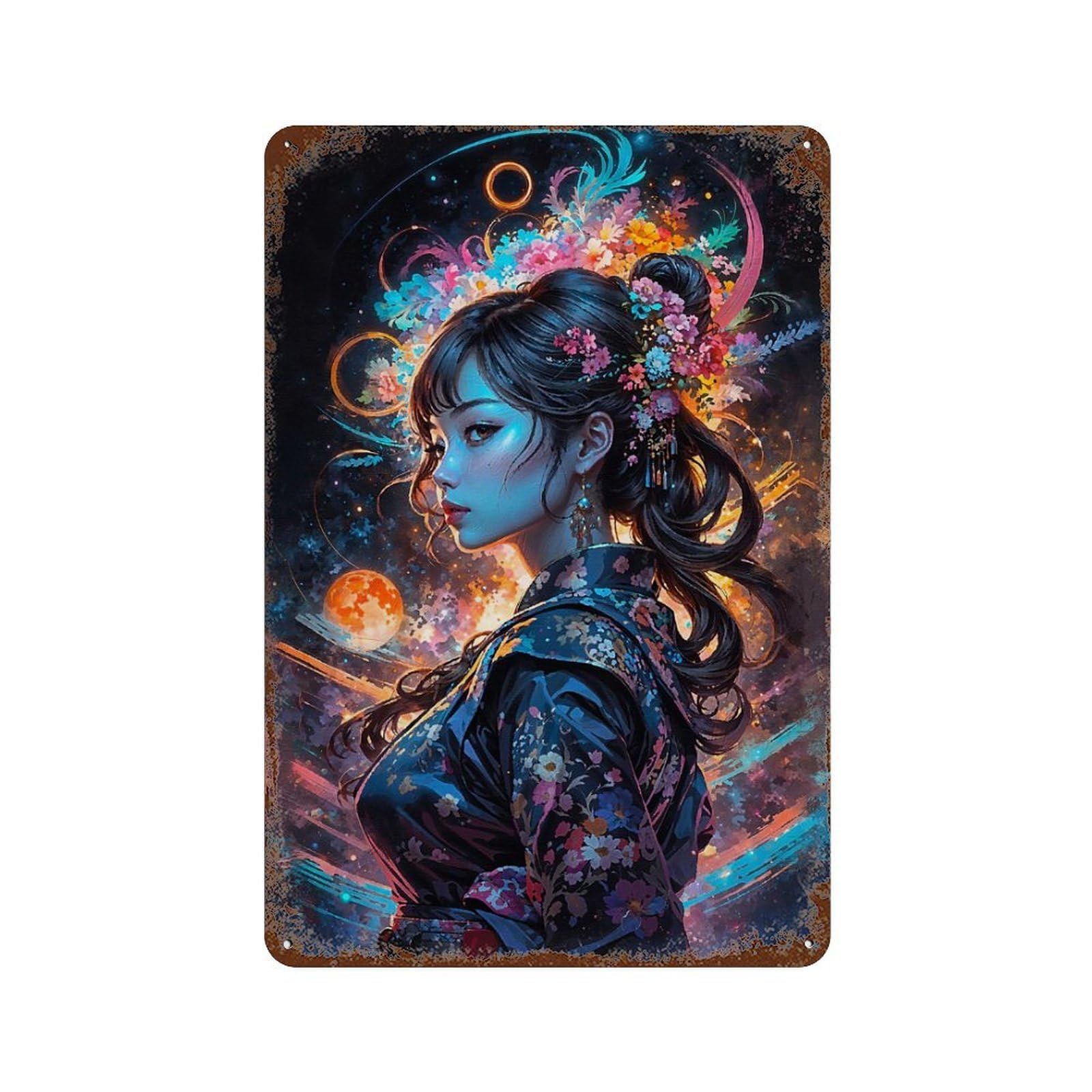 Rustic Tin Plaque with A Portrait in Vibrant Hues Design 11.8"x7.9", for Cafe, Home Bar And Lounge Decor, Novelty Wall Decor