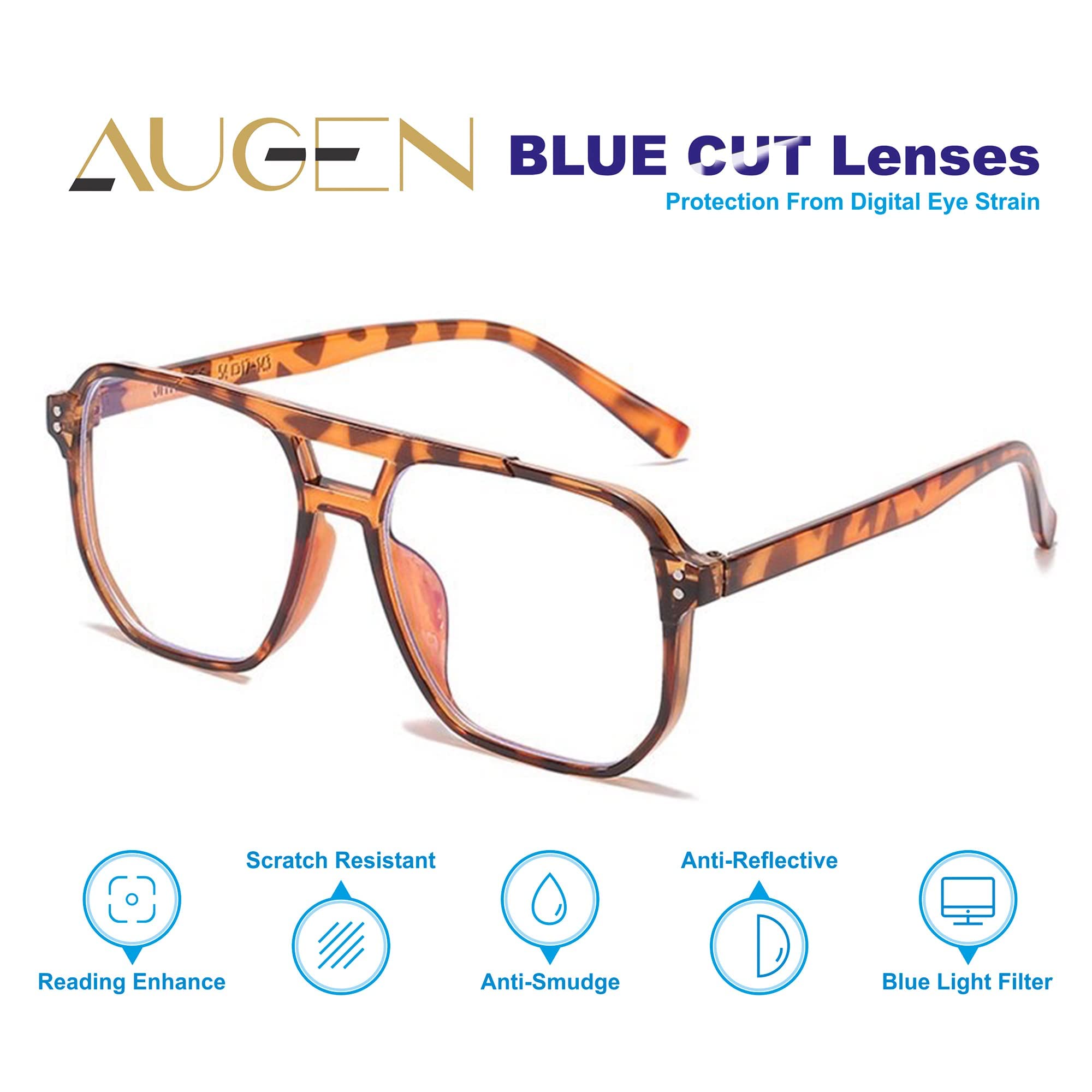 AUGEN by Visions India - Occhiali unisex con lenti taglio blu e rivestimento antiriflesso protegge gli occhi dalla luce blu del computer, cellulare, tablet, laptop (potenza zero) (109