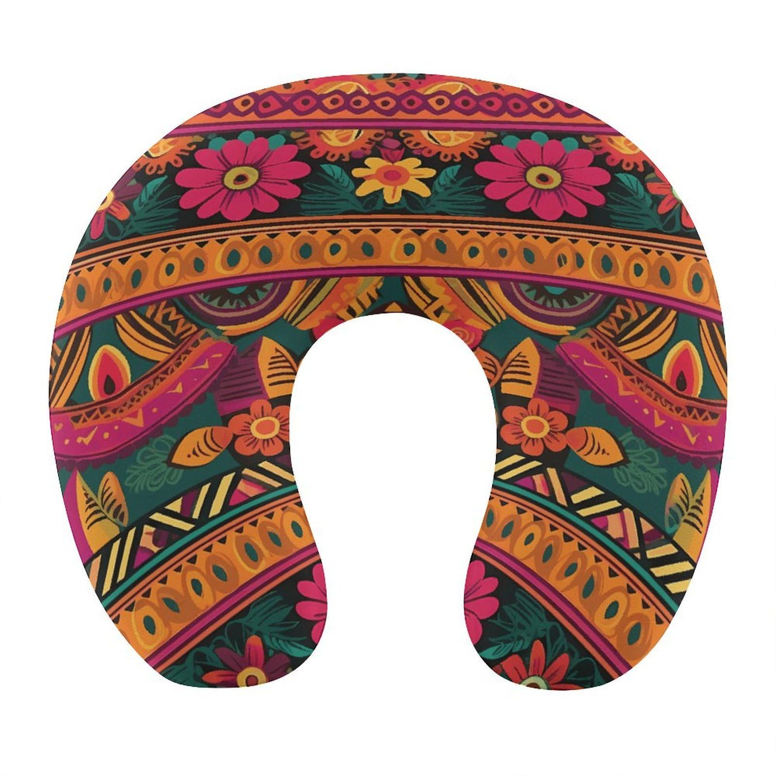 VstaDank Mexican Folk Art Boho Neck Pillow Memory Foam Sleeping U Shaped Pillows Cooling Travel Head Support Pillows Super Lightweight Portable Airplane Pillow for Car Office Rest