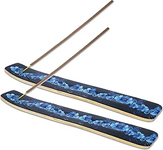 Yajna Traditional-Handmade-Burner Wooden-Incense-Stick-Strip-Holder Ash-Catcher-Stand for-Aromatherapy-Meditation-Yoga (Meditation Time) 10 Inches, Pack of 2