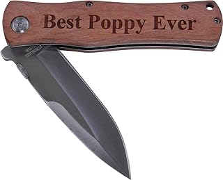 Best Poppy Ever Folding Pocket Knife - Good gift for poppy (Wood Handle)