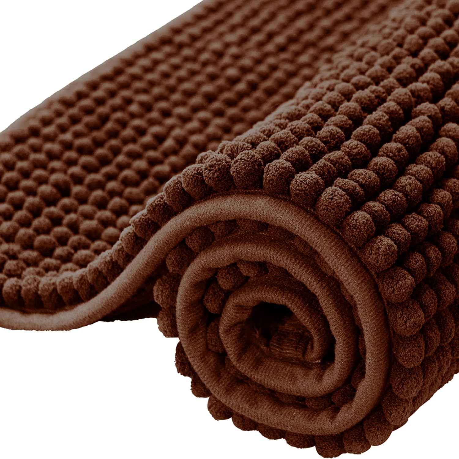 Aspire Homeware Bath Mat Non Slip Anti Mould – Brown Chenille Bathroom Mat 40 x 60 cm Machine Washable Bath mats Super Absorbent Extra Soft Fluffy Shower Mat — image 1