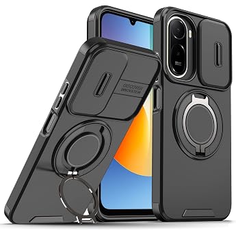 Mobile Phone Case for Xiaomi Redmi A7 Pro 4G - Shockproof Case with Sliding Camera Cover & 360  Rotating Stand Anti-Fingerprint Silicone & Vibration Protection - Black