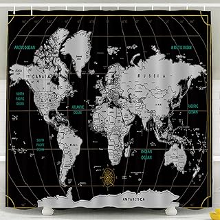 CAPSCEOLL Shower Curtain,Scratch Travel Map World Black Fabric Shower Cu...