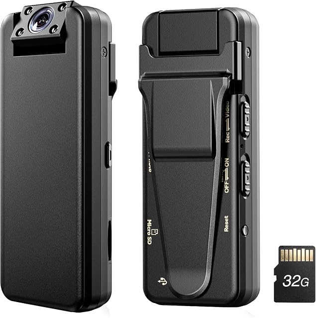 BOBLOV A21 Mini Body Camera, 32GB HD 1080P Wearable Police Bodycam with Night Vision, 180° Rotatable Lens 8Hours Recording Daily Small Video Recorder for Law Enforcement, Security Guard, Delivery
