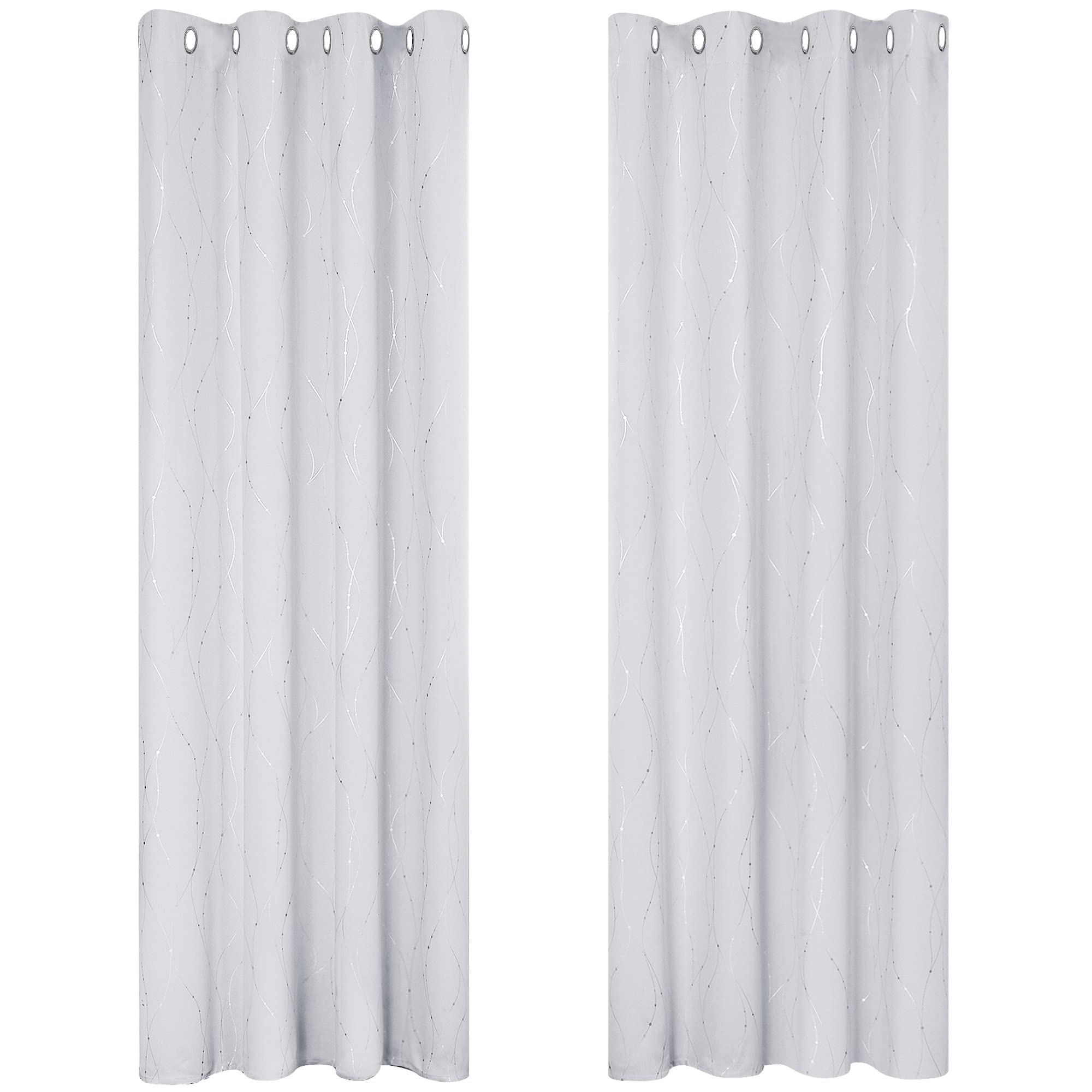 Deconovo Decorative Silver Dotted Line Foil Printed Blackout Curtains Thermal Insulated Curtains Eyelet Curtains for Baby Nursery 52 x 54 Inch Light Grey 2 Panels — view 64