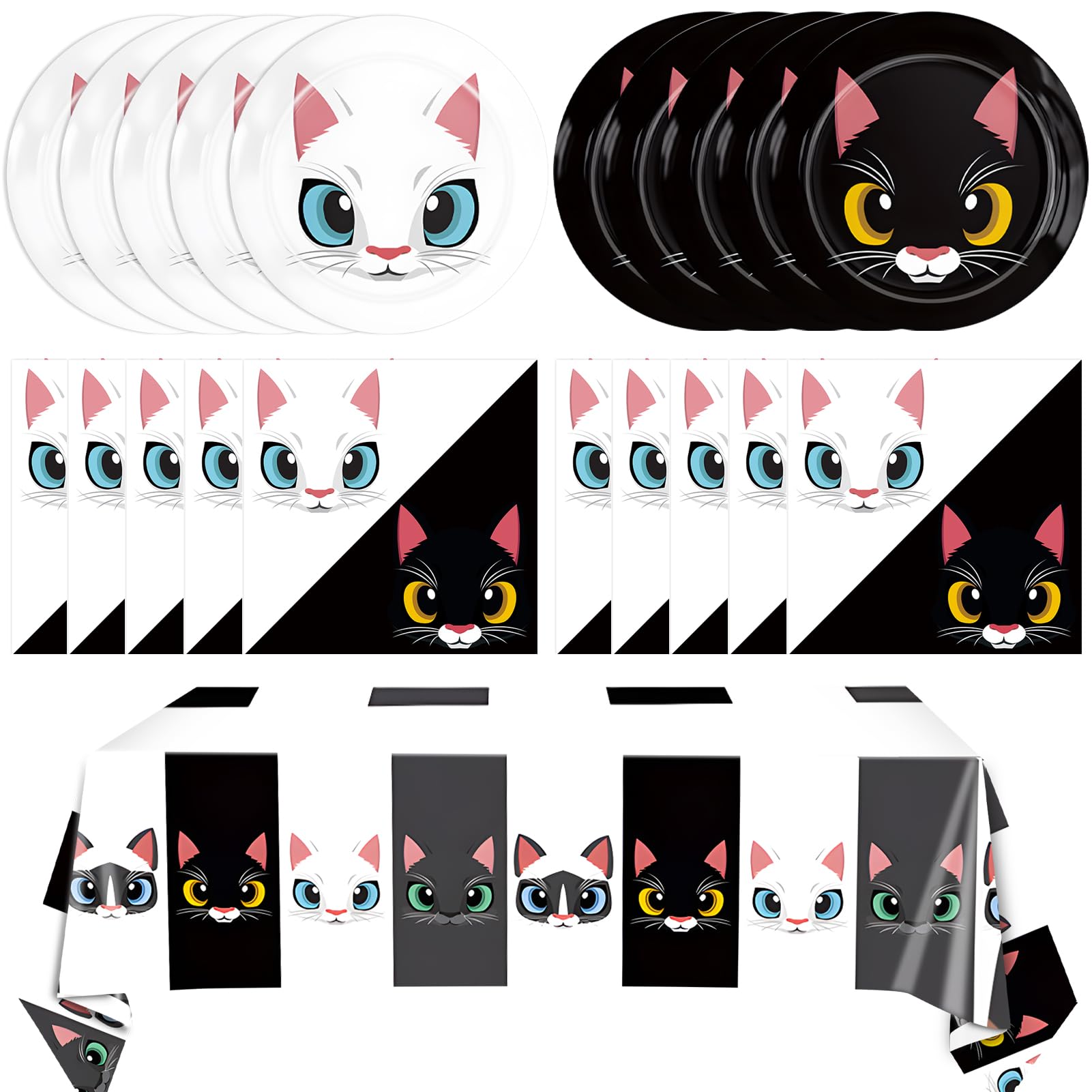 41PCS Cat Birthday Party Supplies Decorations Kitten Birthday Party Decorations Cat Party Tableware Set Cat Party Plates Napkins tablecloth for Cat Themed Birthday Party Supplies