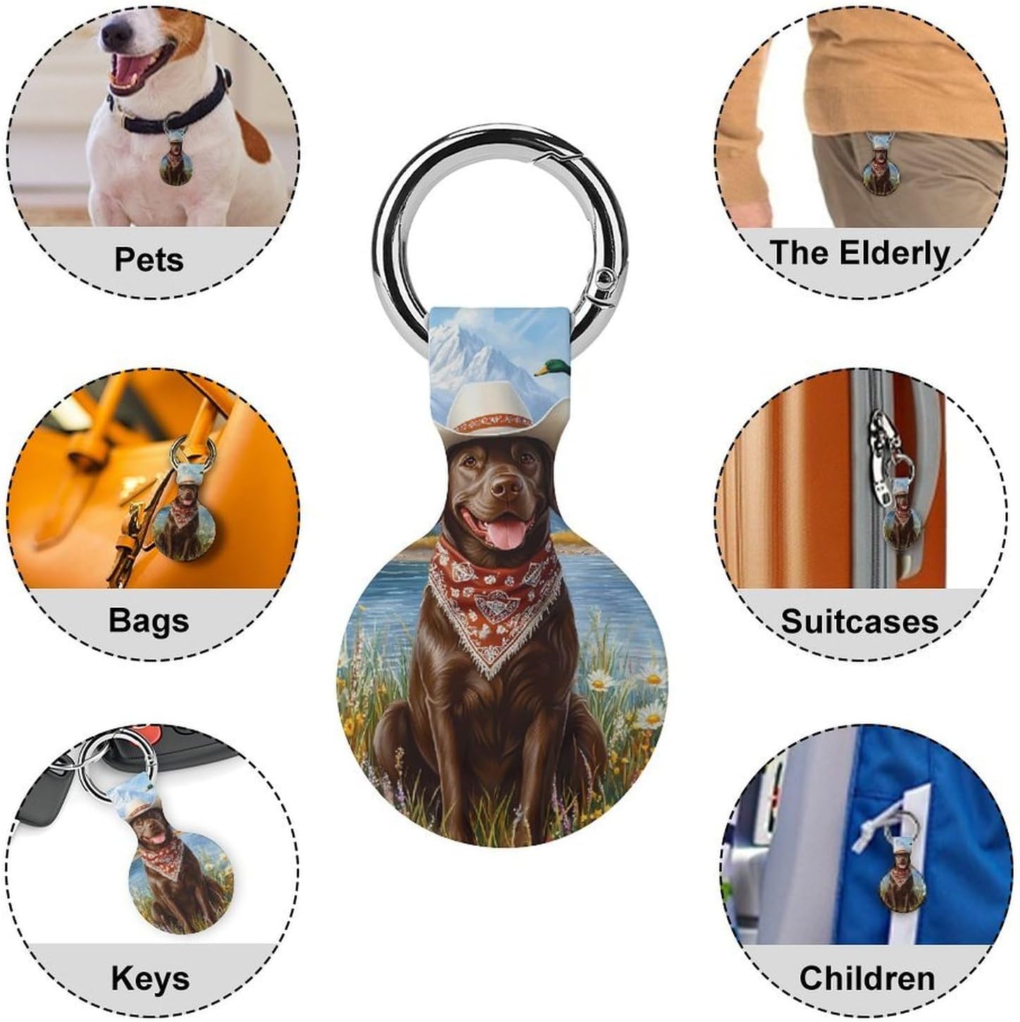 Labrador Dog Duck Hunting Silicone Case Compatible with Airtags Protective GPS Holder with Keychain for Wallet Luggage Pets