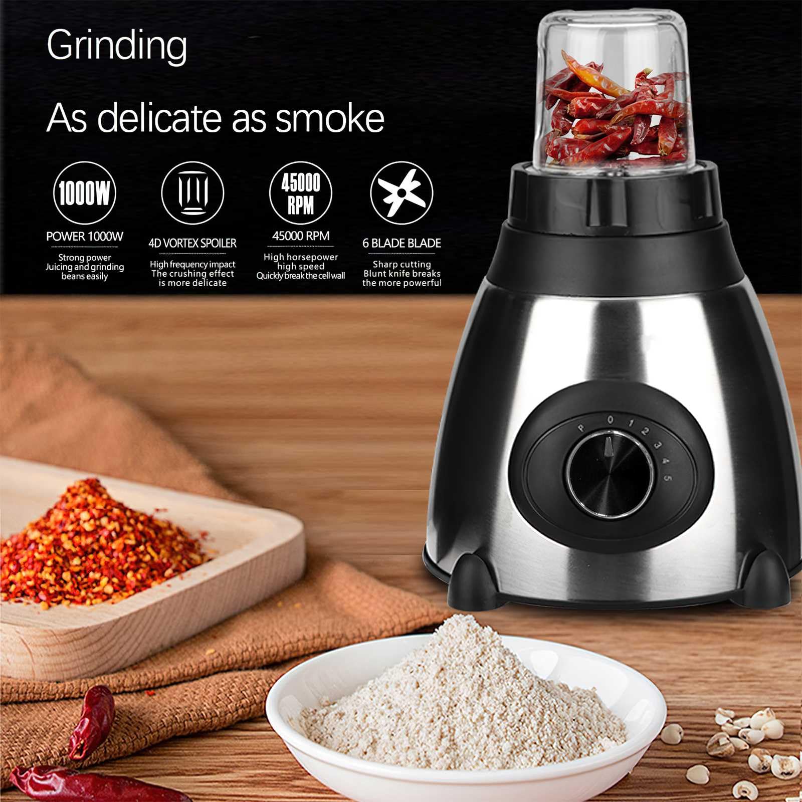 Batidora de 1,5 l, cuenco de jugo de acero inoxidable 1000 W, licuadora para batidora, jugo de frutas y verduras, licuadora portátil para deportes, viajes y hogar (Negro)