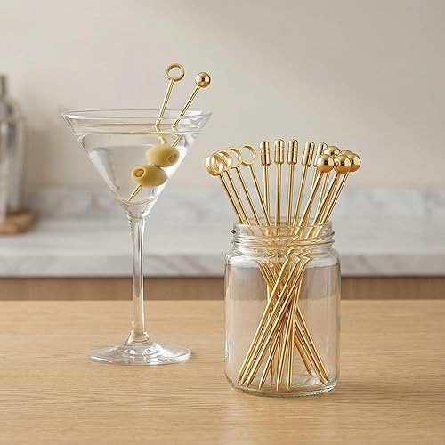 Miniatura 2 de I-MART Juego de púas de cóctel de acero inoxidable (paquete de 15 unidades, dorado)