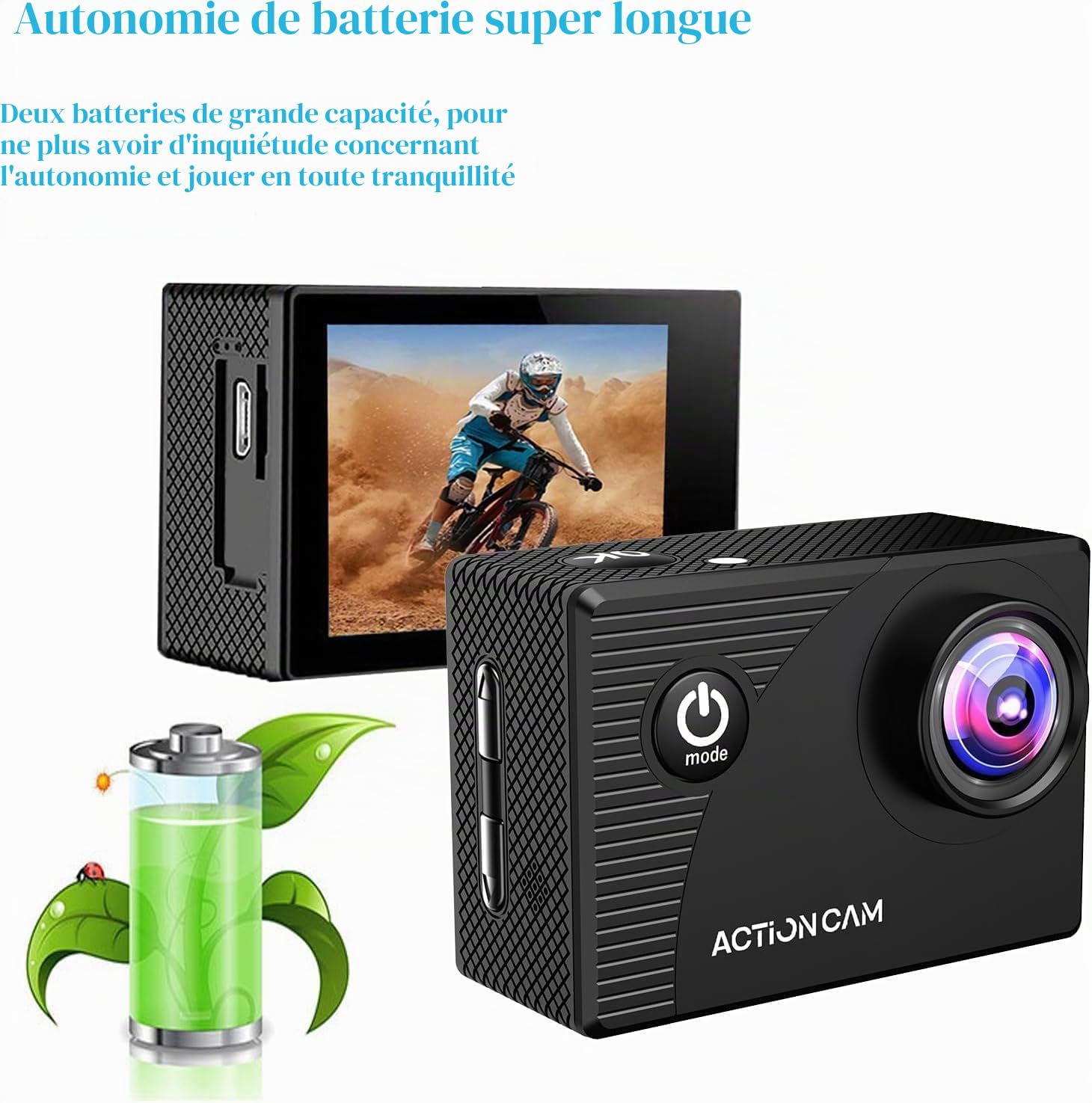 Xilecam Camera Sport 1080P avec Carte Mémoire 32GB,Etanche 131FT Caméra Étanche, avec Deux Piles Rechargeables 900 mAh Caméra Sport et kit d'accessoires(Noir)