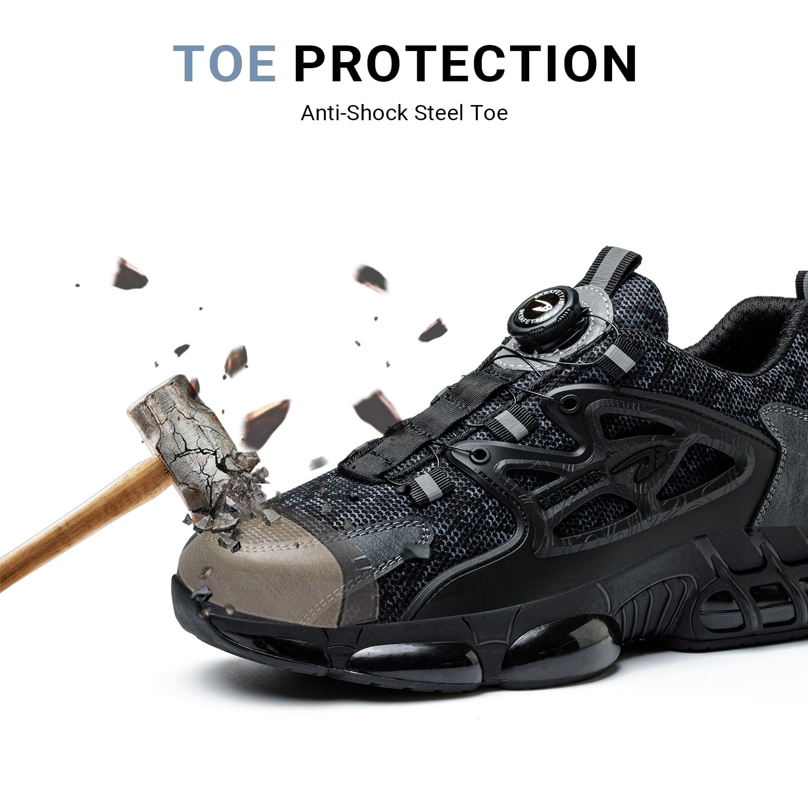 USOR Zapatillas de seguridad para hombre y mujer, con puntera de acero, zapatillas de trabajo, ligeras, con hebilla giratoria, sin cordones, antideslizantes, con cojín de aire