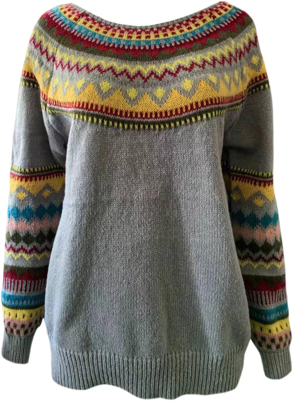 Fair Isle Sweater for Womens Winter Long Sleeve Vintage Knitted Sweater Casual Fall Crew Neck Pullover Sweaters - Image 4