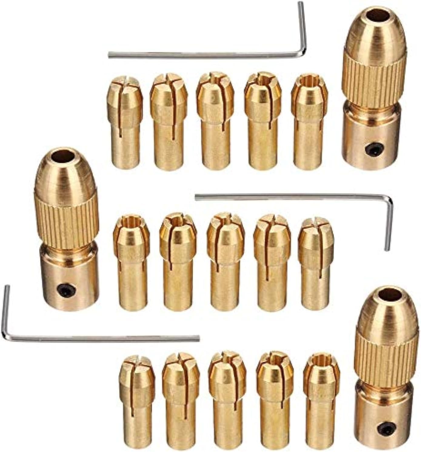 Mesee 3 Set 0.5-3mm Brass Drill Chuck Set Small Electric Drill Bit Collet Mini Twist Drill Chucks Adapter for Rotary Tools Fits 3.17mm Motor Shaft