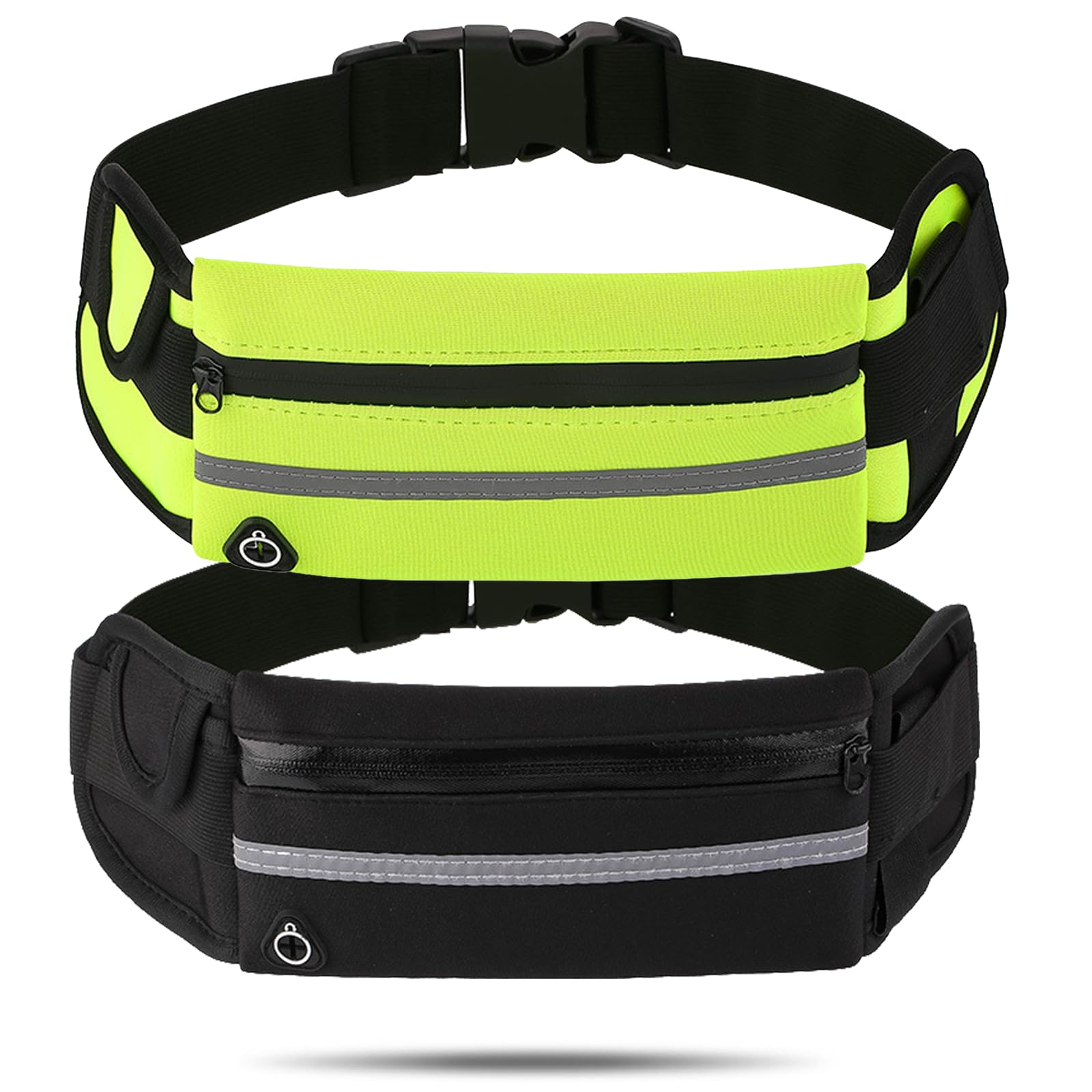2PCS Running Belt, Money Belt, Running Belts Men and Women, Two Athletic Belts for Runner and Fitness, 21 x 10 cm, Green and Black.