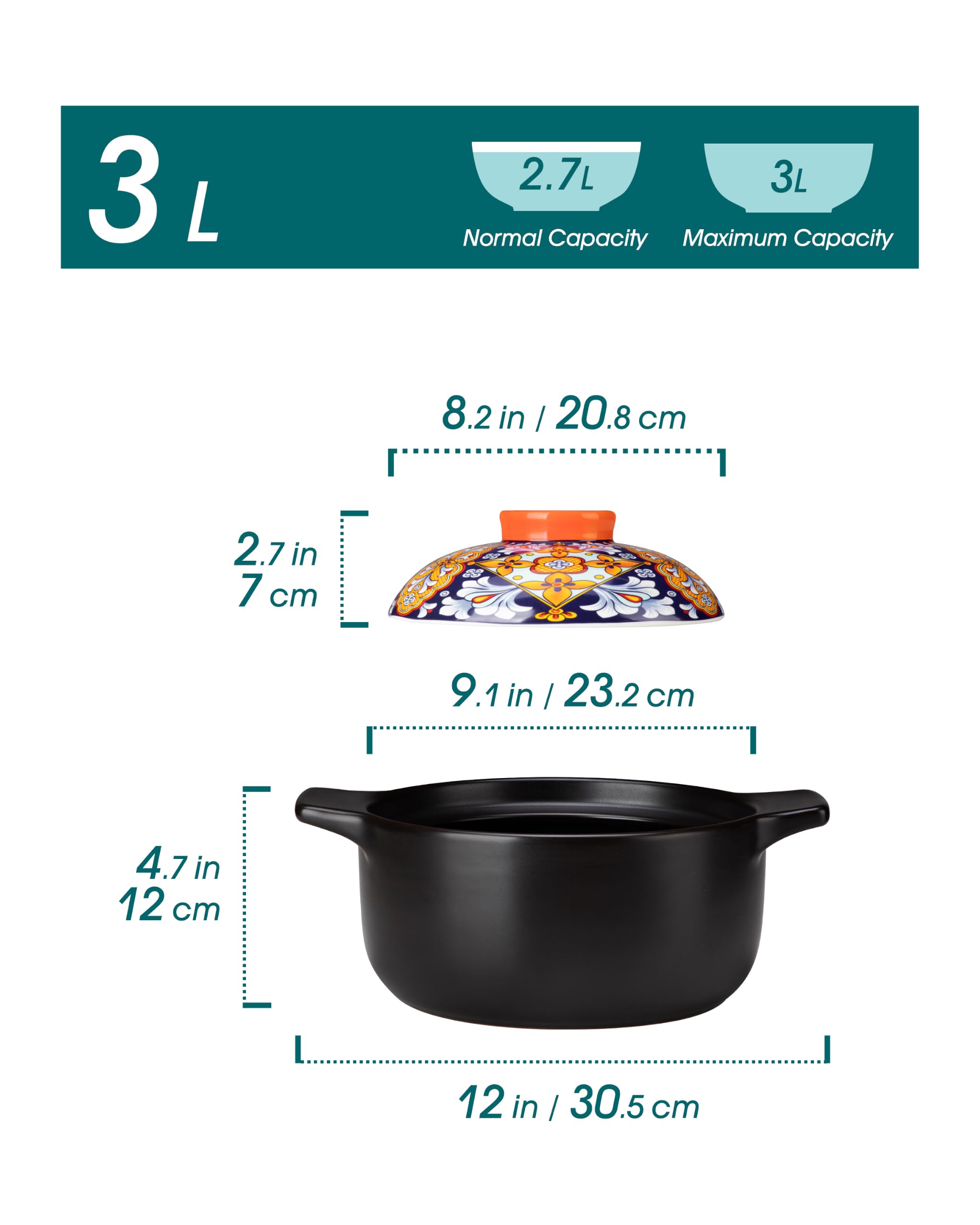 vancasso SIMI 3L Keramik-Kasserolle mit Deckel, gasherdgeeignet Schmortopf | Vielseitiger Bräter 23cm für Eintöpfe, Fleisch und Gemüse. Dichter Deckel schützt das Aroma der zubereiteten Speisen