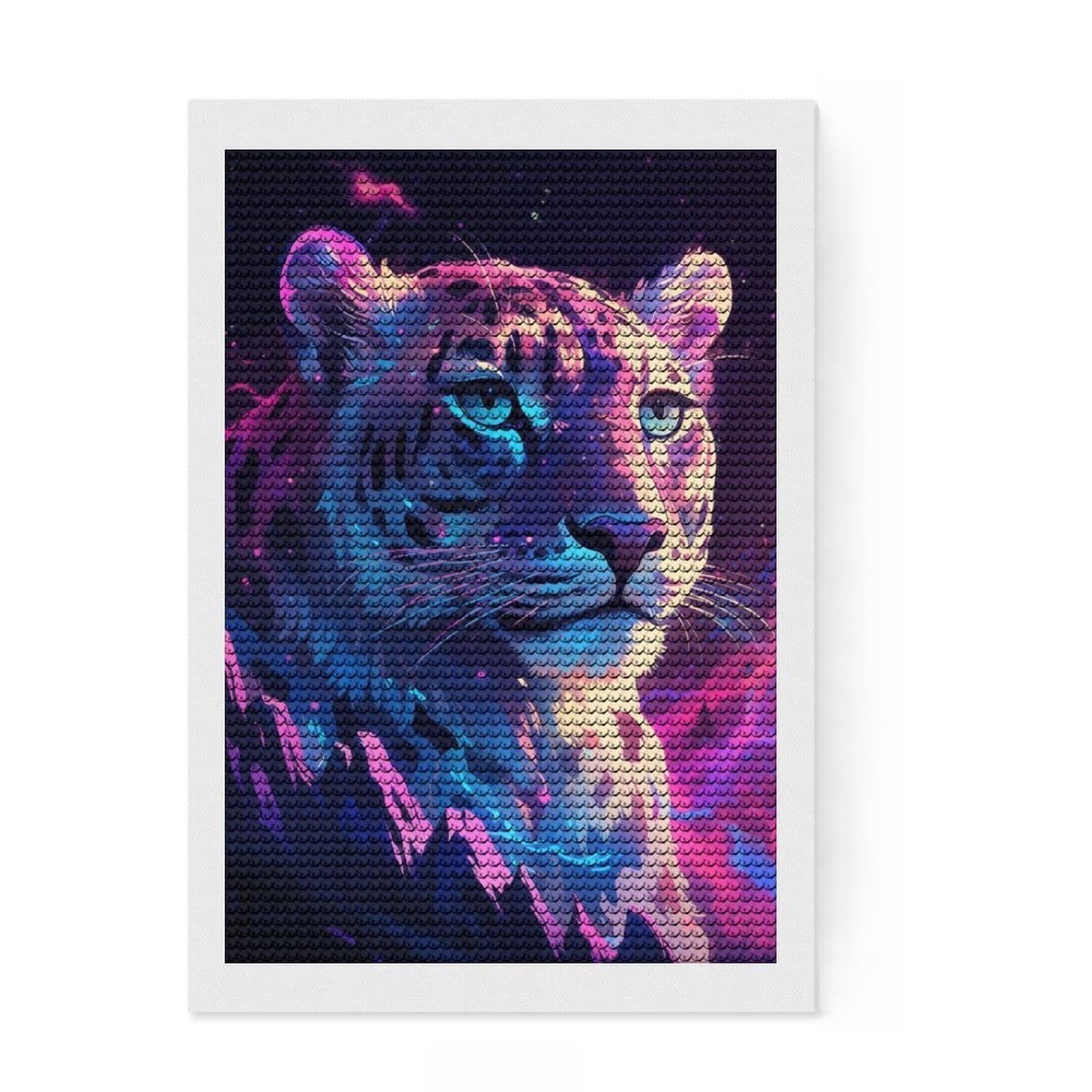Junmoney Snow Leopard Aurora Diamond Art Canvas 8"x12", Stress Relief Craft, Neat Printed Canvas, Modern Decor, for Family Craft Time