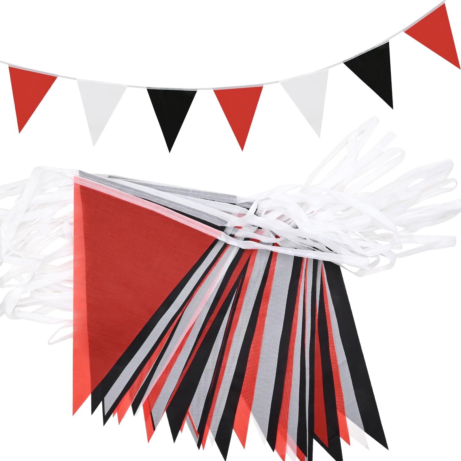 40m 80pcs Red Black White Bunting Banner, QRTDXP 16x21cm Waterproof Triangle Flags for Birthday Wedding Garden Party Sports Events & Indoor Outdoor Decoration