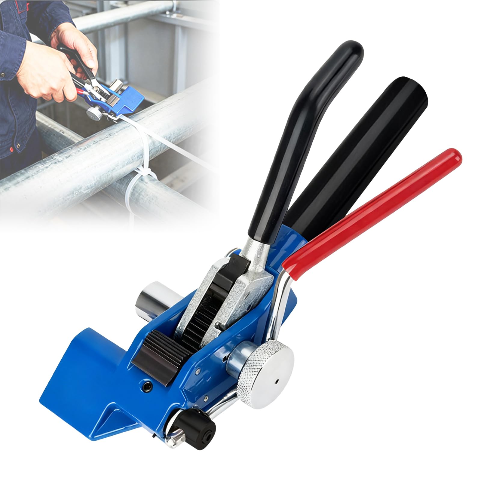 Pistola per Fascette in Metallo, Pinza per Fascette in Acciaio Metalliche Tenditore a cricchetto Attrezzo per fascette stringicavo portatile Strumento di Tensionamento e Taglio Regolabile