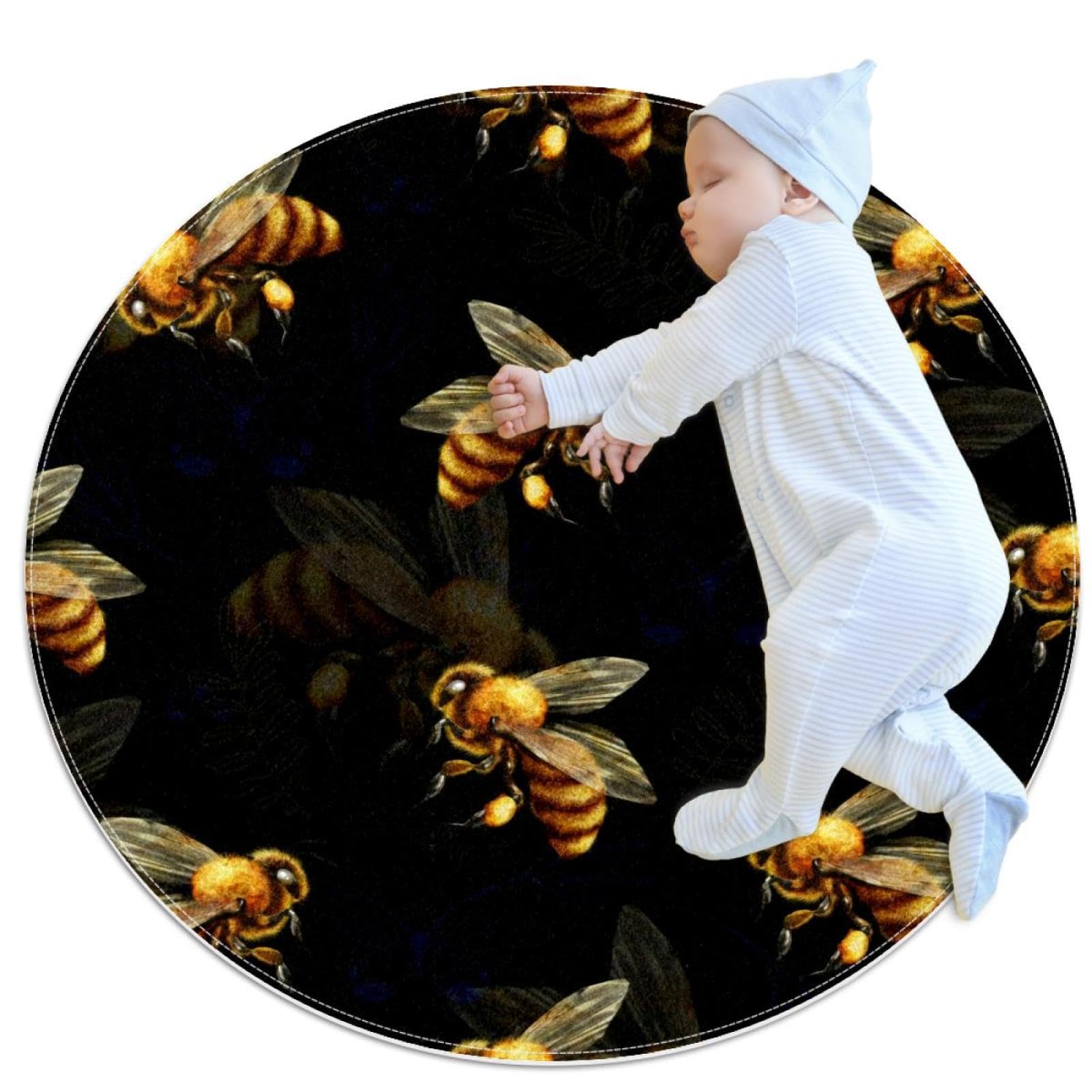 Tapis de salle de bain rond abeille de 1m pour réveiller la déco du salon ou d'une chambre