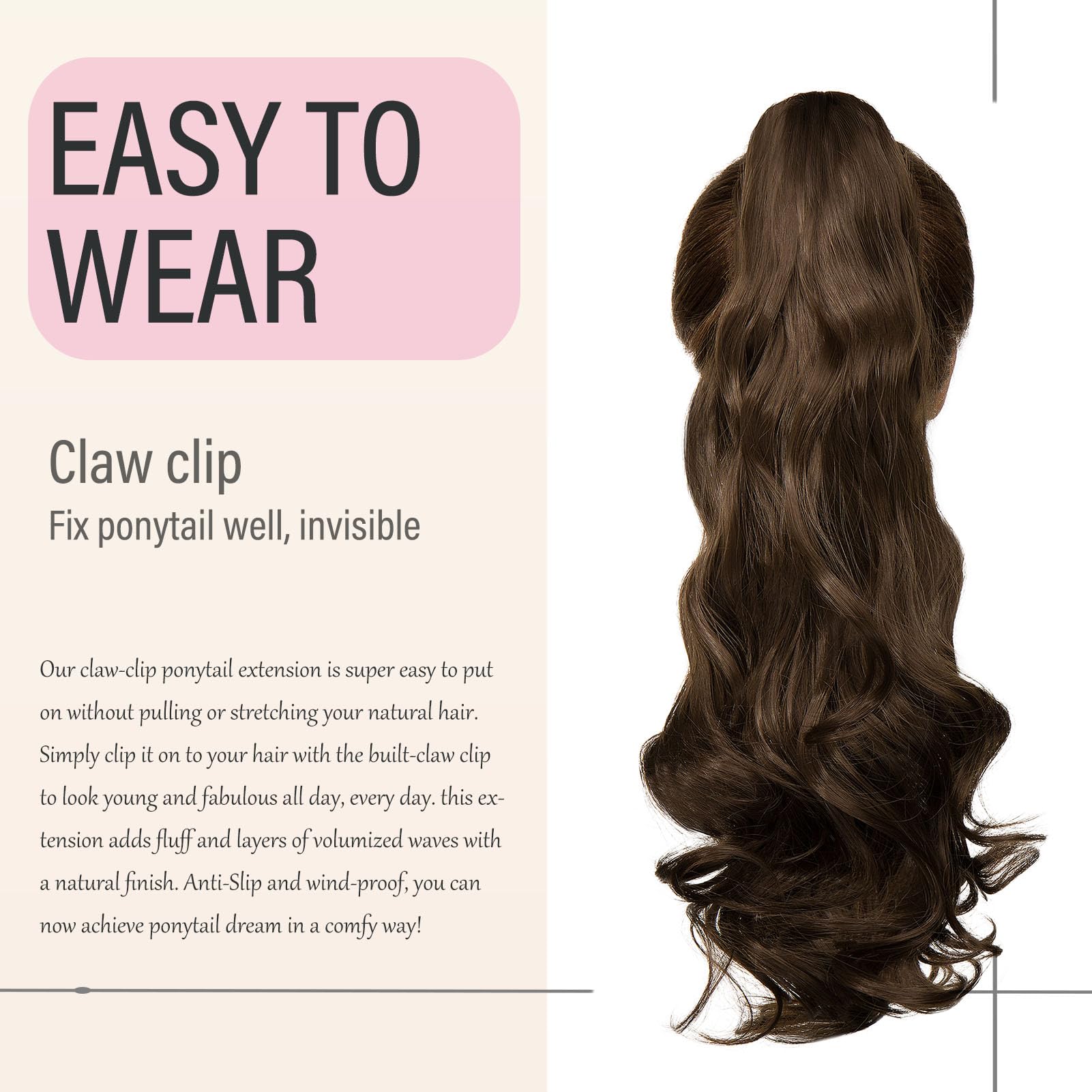 Dcbaboo Ponytail Extension Curly 18inch Claw Clip in Ponytail Hair Extensions Long Wavy Synthetic Pony tails Natural Wave One Piece Hairpiece Fake Ponytail for Women Chestnut Brown - Image 4