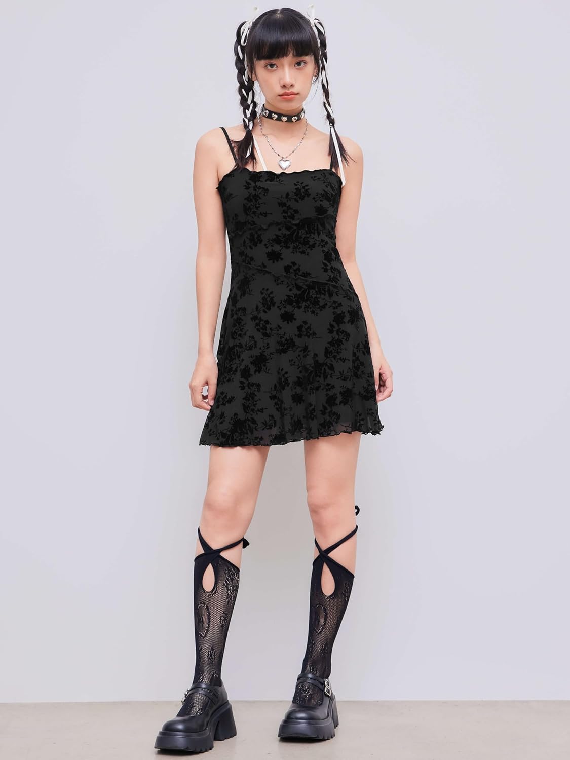 CIDER Women's Gothic Dresses Summer Mini Dress Lace Mesh Square Neck Sleeveless Spaghetti Strap Party Goth Y2K Fall - Image 7