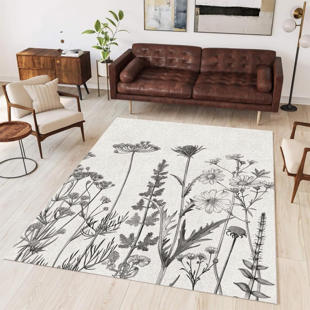 Tapis antidérapant de salon floral facile à nettoyer
