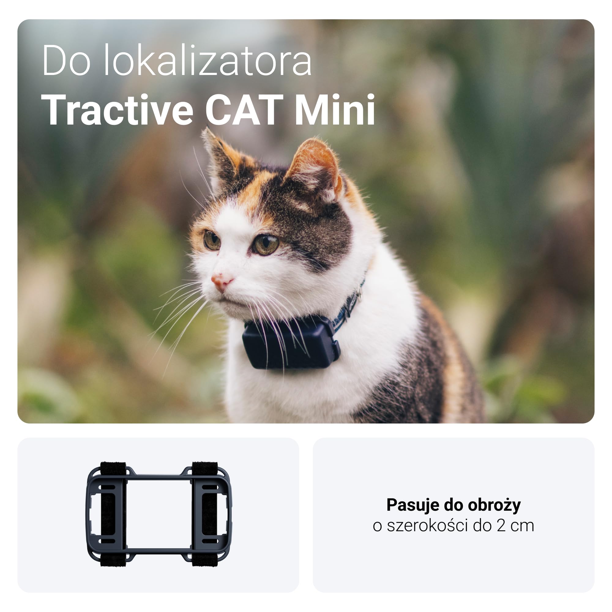 Tractive GPS — uchwyt do szelek na lokalizator CAT Mini, odpowiedni na długie spacery z kotem (z paskami na rzepy)