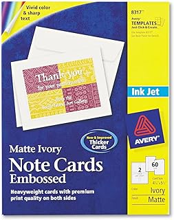 Avery 8317 Embossed Note Cards, Inkjet, 4 1/4 X 5 1/2, Matte Ivory, 60/Pk W/Envelopes