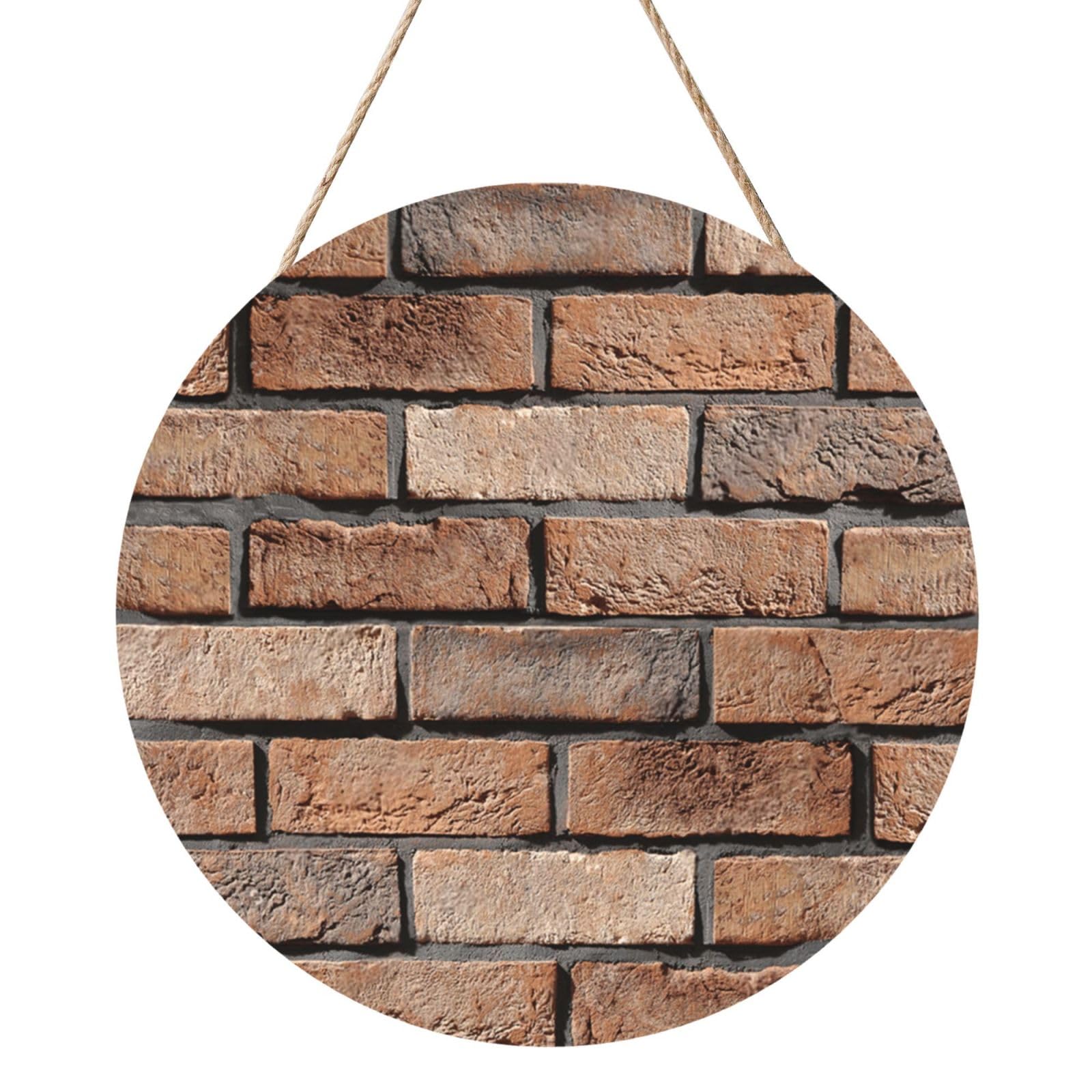 InOmak Stone Wall Bricks, Round Wood Panel Painting 12 in, Wall Hanging Painting For Home