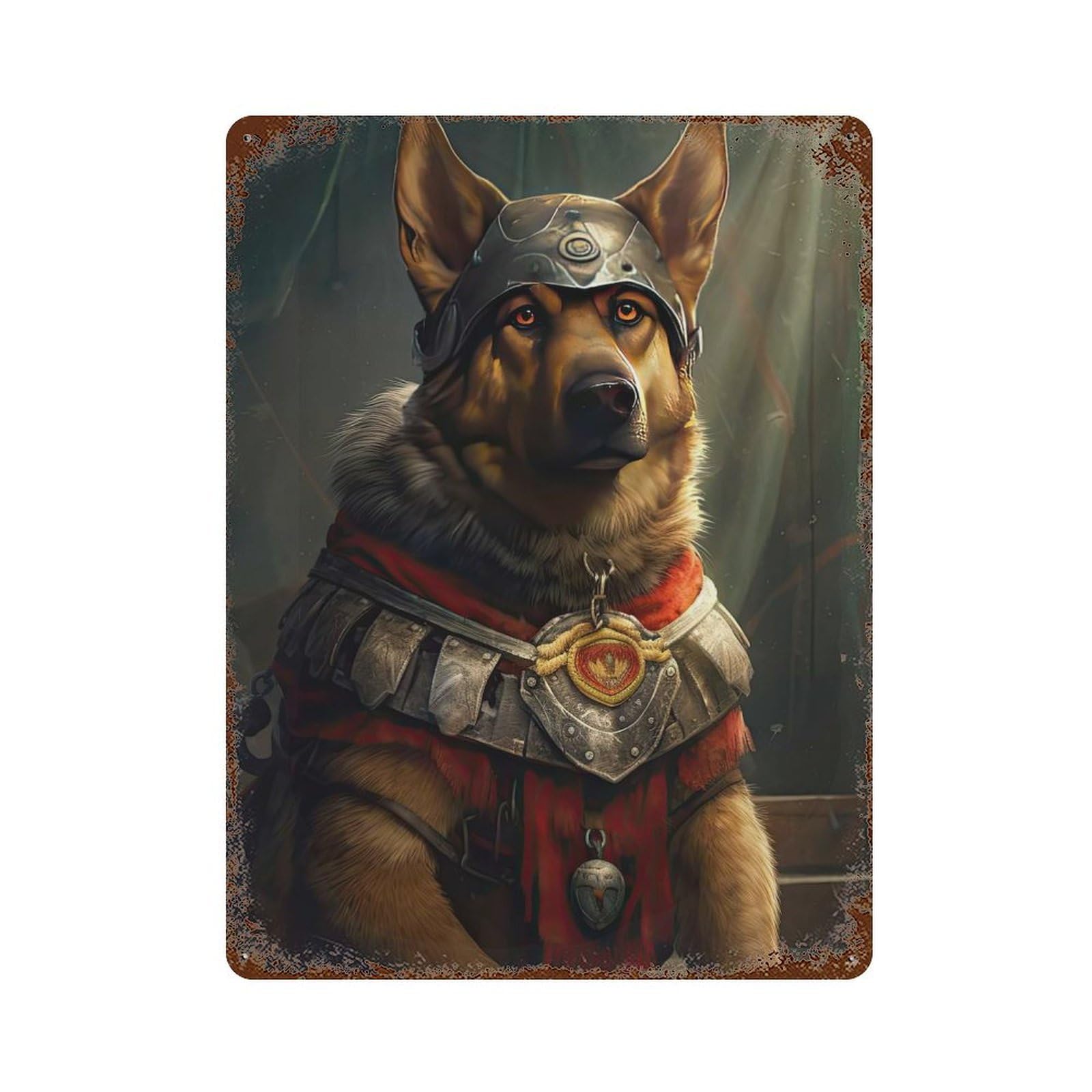 German Shepherd Viking Aged Metal Wall Plaque 15.7"x11.8", Old School Wall Decor for Garage, Pub Or Kitchen
