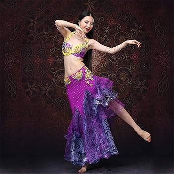 セール ベリーダンス衣装 上下セット スリーブ付き ブラ スカート パープル セール ベリーダンス衣装 上下セット スリーブ付き ブラ スカート