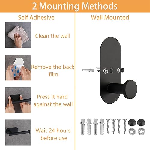 Miniatura 3 de TocTen Juego de 5 toallas para montar en la pared o autoadhesivas, juego de accesorios de baño de acero inoxidable que incluye toallero de 16