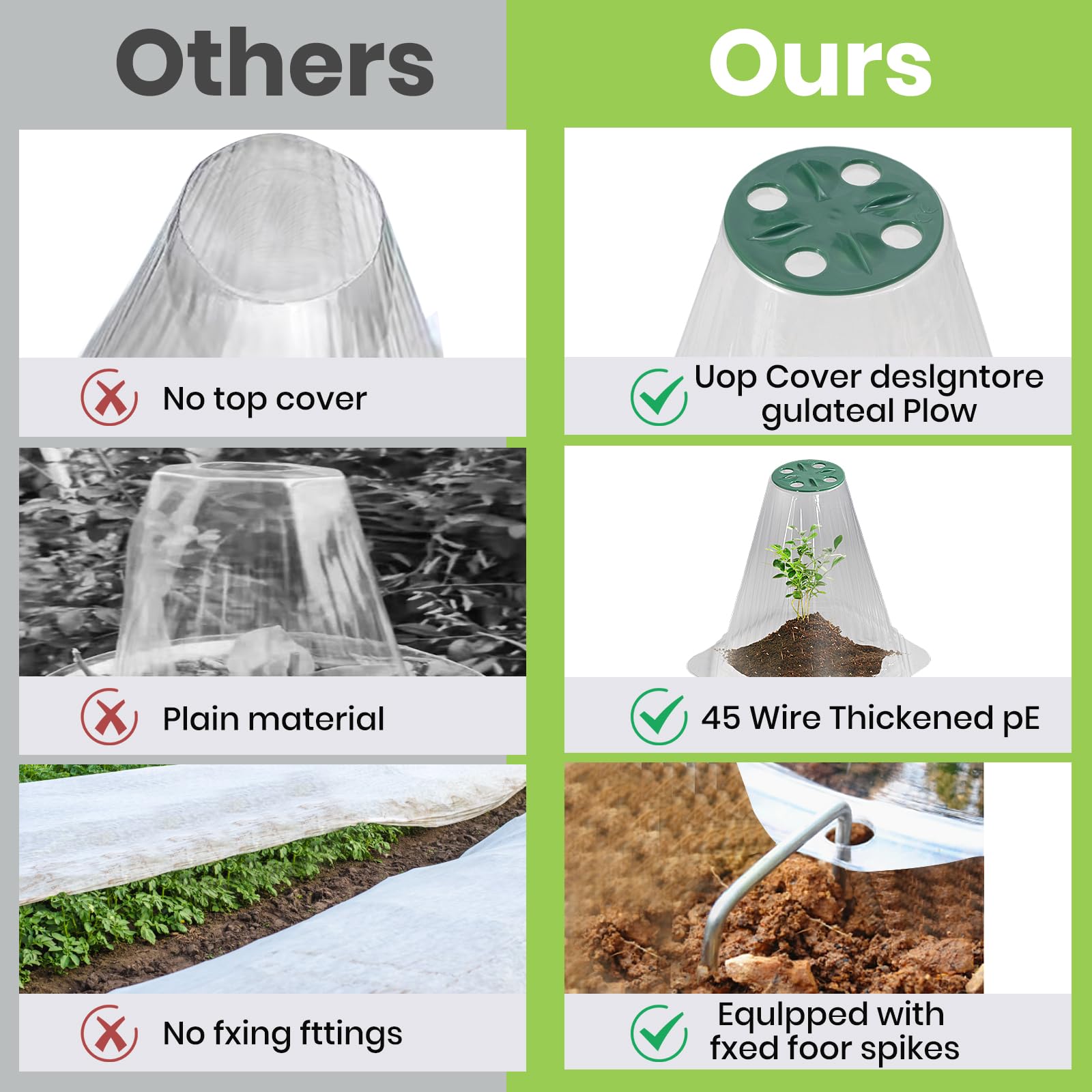 Paquete de 20 campanas de jardín para plantas con 40 estacas, cubiertas transparentes de 7.9 pulgadas, protección contra la congelación, campanas de jardín reutilizables para invernadero con