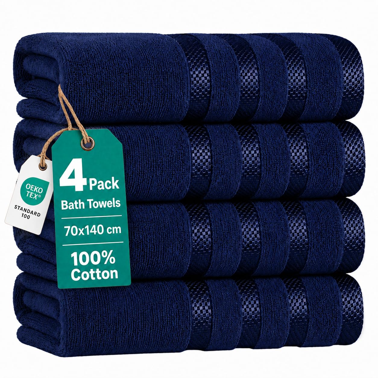 Weave Essentials - Bath Towels 4 Piece Set, 70x140cm, 100% Combed Cotton Large Bath Towel Set, Soft Absorbent Quick Dry Towels, Luxury Hotel Quality, Machine Washable Bathroom Towels (Navy) โ image 1