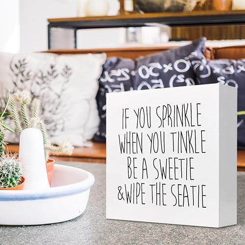 Miniatura 5 de z-crange Letrero divertido de madera con texto en inglés Be a Sweetie and Wipe the Seatie para decoración de escritorio, caja de madera rústica,